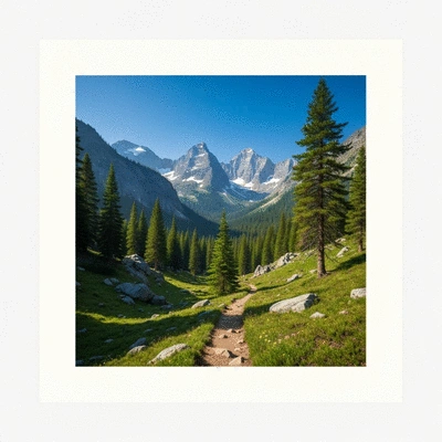 Panoramic view of a long-distance hiking trail with mountains and forests