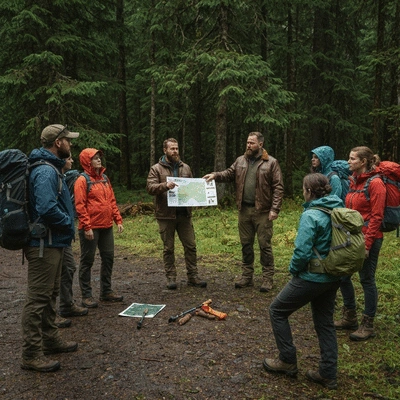 Person attending a bear safety course outdoors