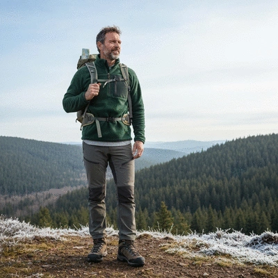 Person writing on a personalized camping checklist with a pen, surrounded by camping items