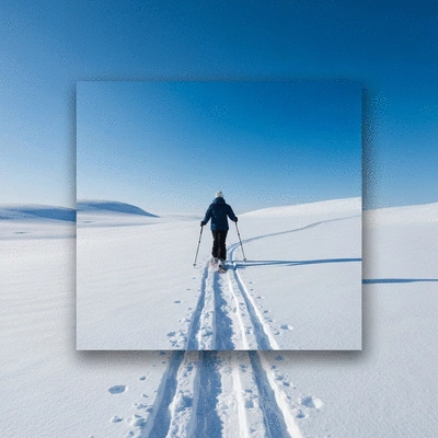 Hiker snowshoeing through a serene winter landscape