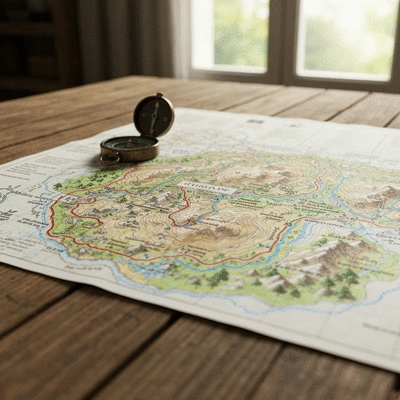 Detailed map of a hidden hiking trail with marked points of interest